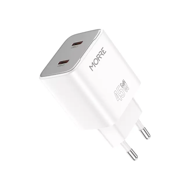 MORRE Witte dubbele USB-C oplader 45 W GaN snellader voor thuis en kantoor