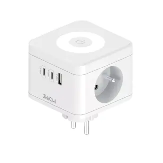 MORRE Witte stekkerdoos kubus 6-in-1 met USB-C, USB-A en nachtlamp functie