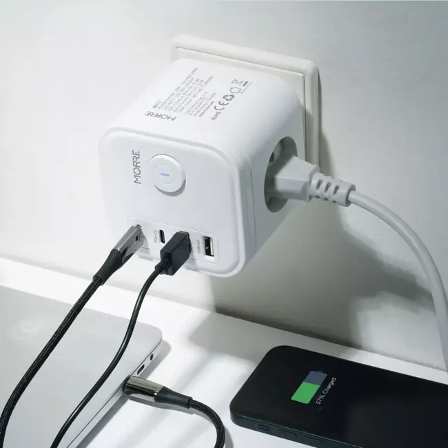 MORRE Witte stekkerdoos kubus 7-in-1 met USB-C, USB-A en schakelaar NL, BE