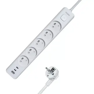 MORRE Witte stekkerdoos 8-in-1 met 5 stopcontacten en USB poorten en kabel van 1,5 m