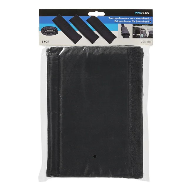 ProPlus Tentbeschermers voor stormband - universeel - klittenbandsluiting - set van 3 - zwart