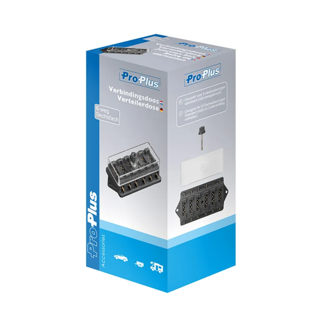 ProPlus Waterdichte zekeringsdoos - 6 polig - 6 zekeringen - 30 amp - transparant deksel