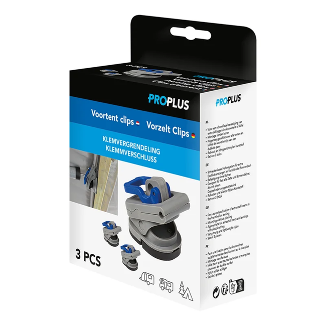 ProPlus Schroefloze voortentclips - lichtgewicht nylon - set van 3 - grijs/blauw