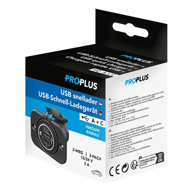 ProPlus USB snellader - dual poorten - inbouw - 12/24V - water- en stofdicht