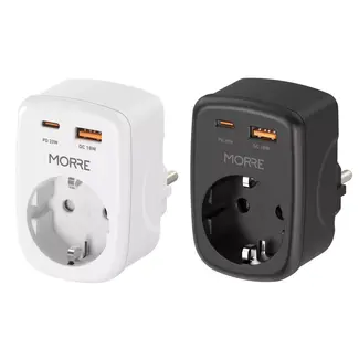 MORRE 3-in-1 stopcontact adapter met USB-C 20W en USB-A 18W voor thuis en onderweg