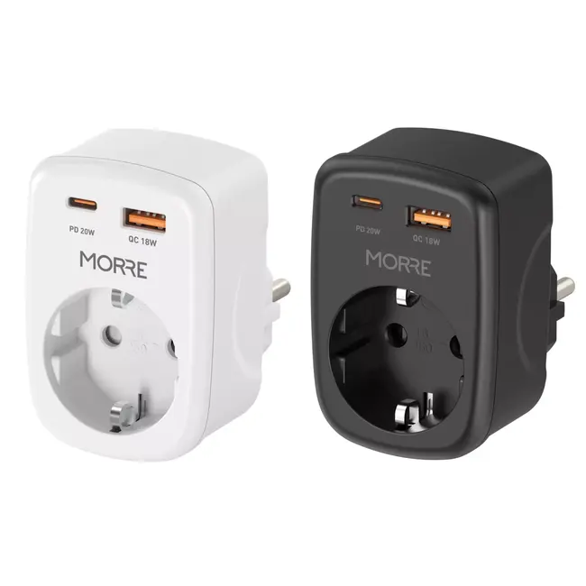 MORRE 3-in-1 stopcontact adapter met USB-C 20W en USB-A 18W voor thuis en onderweg
