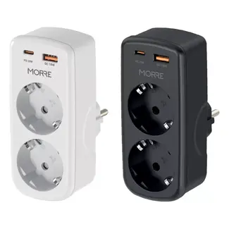 MORRE 3-in-1 stopcontact adapter met USB-C 20W en USB-A 18W voor thuis en onderweg