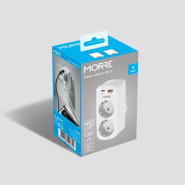 MORRE 3-in-1 stopcontact adapter met USB-C 20W en USB-A 18W voor thuis en onderweg