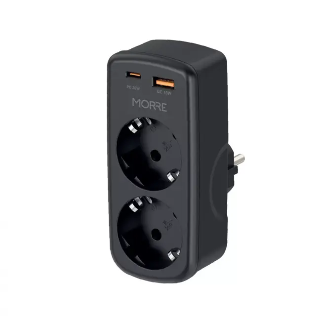 MORRE 3-in-1 stopcontact adapter met USB-C 20W en USB-A 18W voor thuis en onderweg