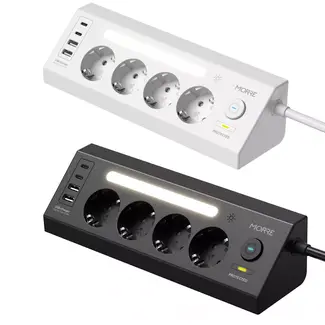 MORRE 9-in-1 hoek stekkerdoos met verlichting en USB poorten voor bureau en slaapkamer