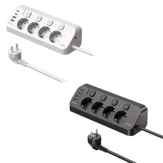 MORRE 8-in-1 hoek stekkerdoos met individuele schakelaars en USB poorten