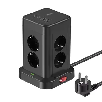 MORRE 12-in-1 toren stekkerdoos met 8 stopcontacten en USB-C en USB-A
