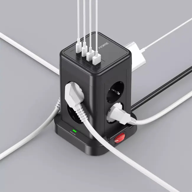 MORRE 12-in-1 toren stekkerdoos met 8 stopcontacten en USB-C en USB-A