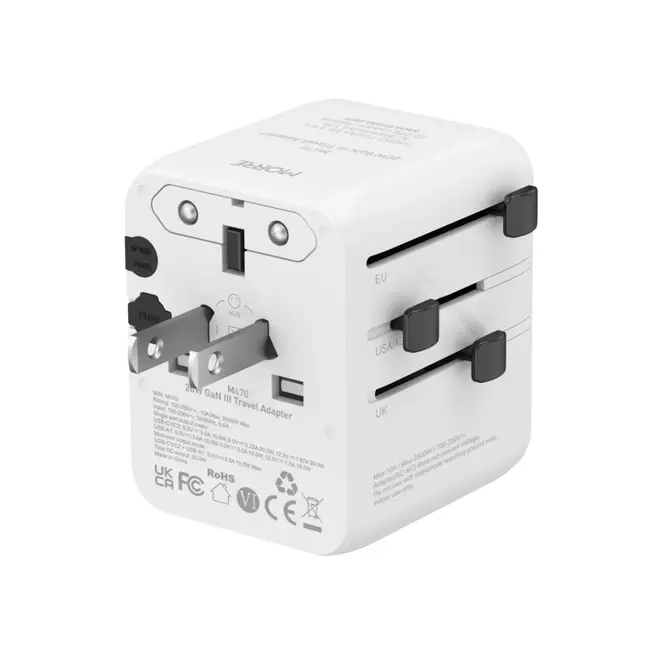 MORRE Compacte wereldstekker 20 W met USB-C en USB-A voor reizen en thuisgebruik