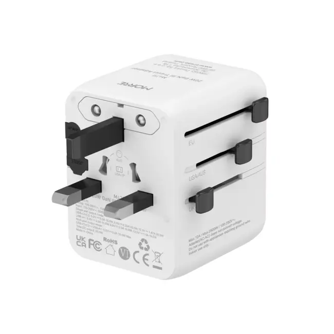 MORRE Compacte wereldstekker 20 W met USB-C en USB-A voor reizen en thuisgebruik