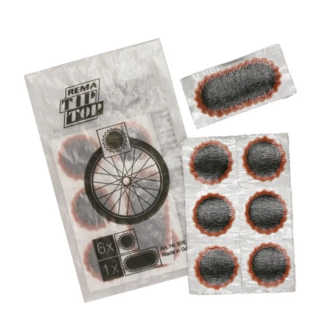 Rema Tiptop Pleisterstrip voor fietsbanden - 6 ronde en 1 lange patch - Dubbelgelaagd rubber - Zwart/rood
