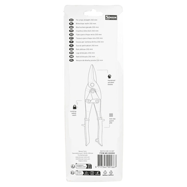 Benson Blikschaar - Rechte Knip - Rood Handvat - Hefboomoverbrenging - Precisie