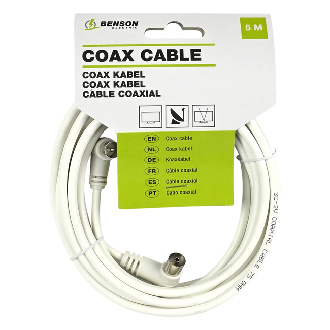 Benson Coaxkabel - Haakse Stekkers - Flexibel - 5 meter - Optimale Signaaloverdracht
