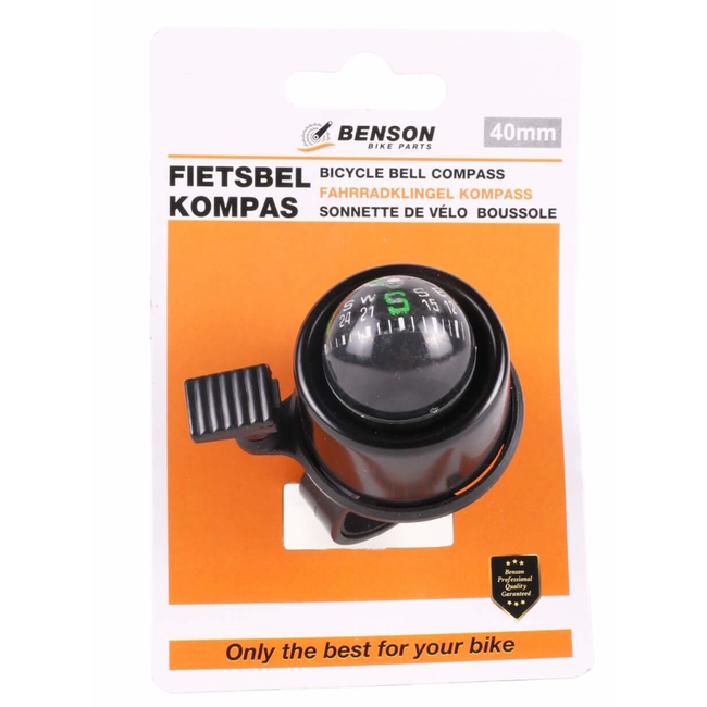 Benson Fietsbel met kompas - 40 mm - zwart - eenvoudige montage