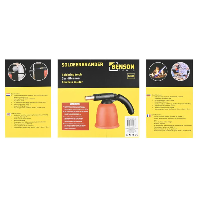 Benson Soldeerbrander Turbo - Piëzo-ontsteking - 1750°C vlam - 650°C werktemperatuur - Kunststof behuizing