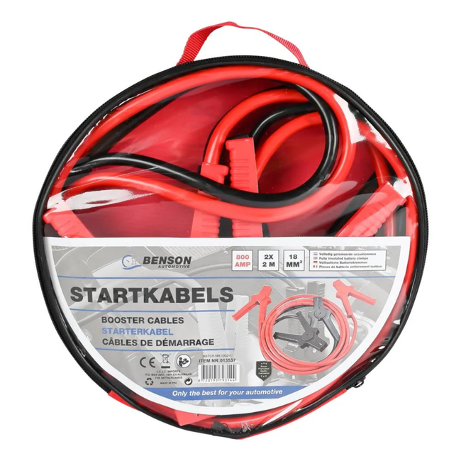 Benson Startkabels - Volledig geïsoleerde veerklemmen - 800 Ampère - 2 meter - Inclusief opbergtas