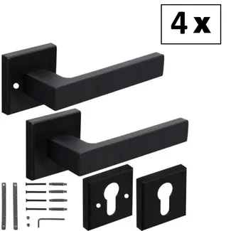 Ruhhy Zwarte Matte Deurklink voor Binnendeuren - Stijlvol en Functioneel - 4 sets
