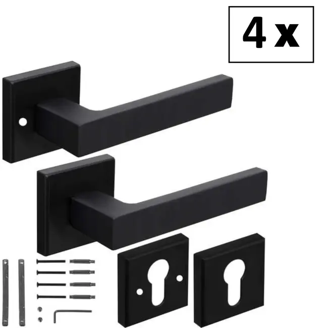 Ruhhy Zwarte Matte Deurklink voor Binnendeuren - Stijlvol en Functioneel - 4 sets