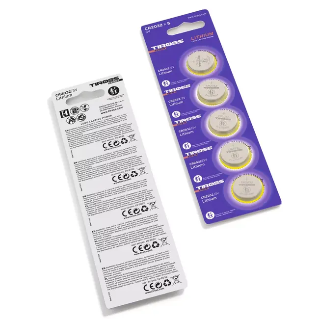 TIROSS CR2032 3V lithium knoopcel batterijen set van 5 stuks voor afstandsbediening en elektronica