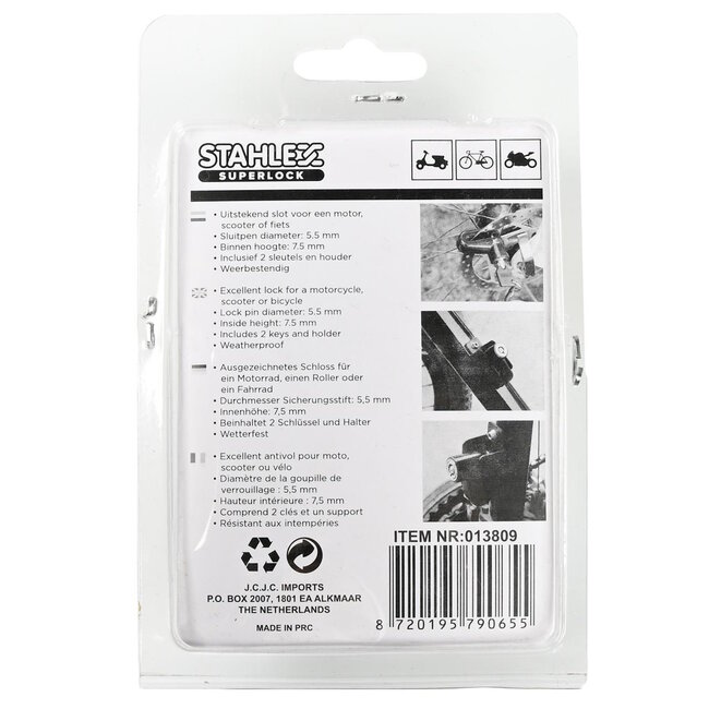 Stahlex Schijfremslot met houder - weerbestendig - Ø 5.5 mm - inclusief 2 sleutels