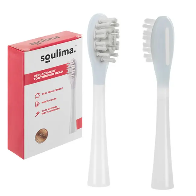 Soulima Set van 2 opzetborstels voor Soulima X800 sonische tandenborstel zacht en medium wit
