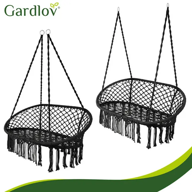 Gardlov Zwarte tweepersoons hangstoel 148 x 126 cm met kussens voor tuin en balkon - max 300 kg