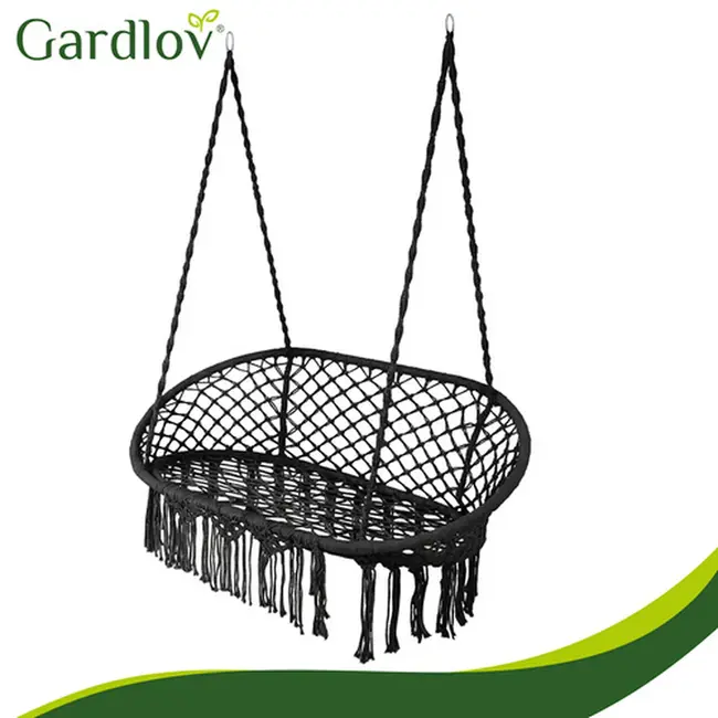 Gardlov Zwarte tweepersoons hangstoel 148 x 126 cm met kussens voor tuin en balkon - max 300 kg