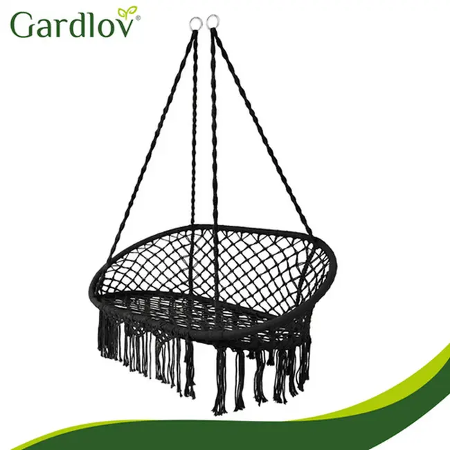 Gardlov Zwarte tweepersoons hangstoel 148 x 126 cm met kussens voor tuin en balkon - max 300 kg