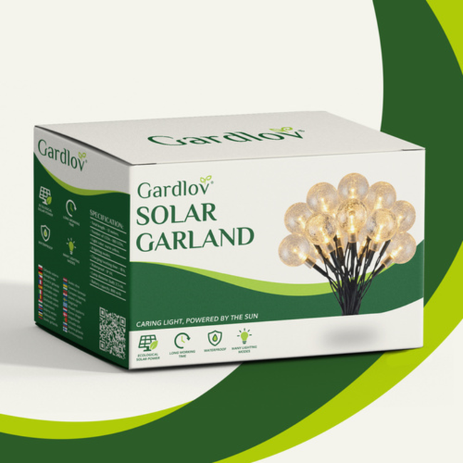 Gardlov Solar Lichtslinger 12m IP65 – Waterdichte Buitenverlichting met 100 LED-bollen