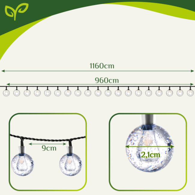 Gardlov Solar Lichtslinger 12m IP65 – Waterdichte Buitenverlichting met 100 LED-bollen