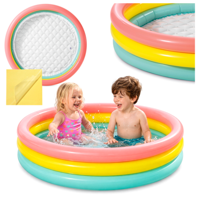 Intex Regenboog peuterbadje 114 x 25 cm met opblaasbare bodem voor tuin of terras