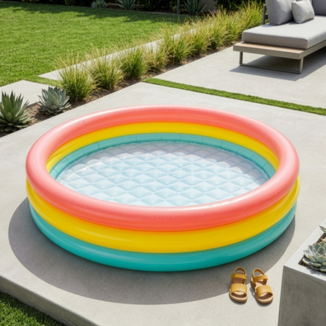 Intex Regenboog peuterbadje 114 x 25 cm met opblaasbare bodem voor tuin of terras