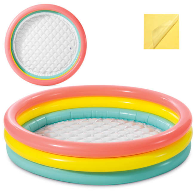 Intex Regenboog peuterbadje 114 x 25 cm met opblaasbare bodem voor tuin of terras