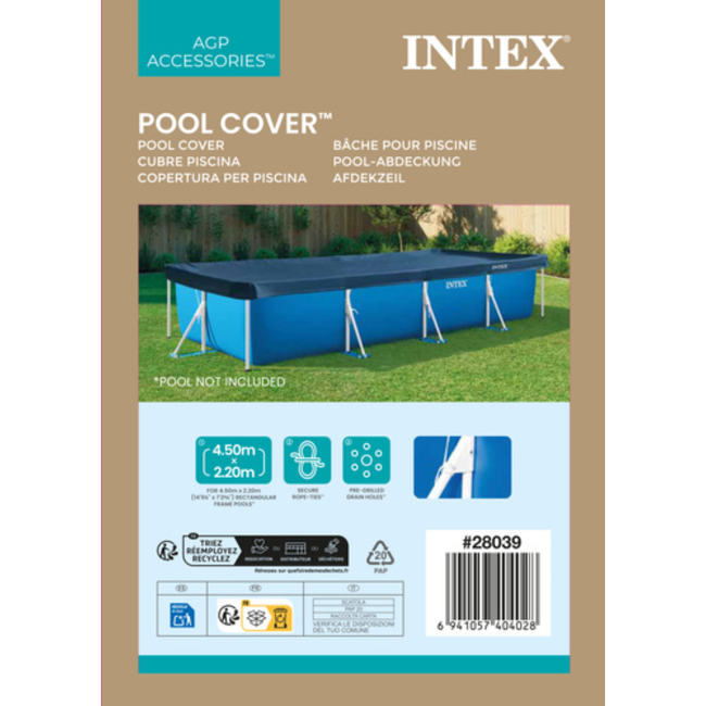 Intex Rechthoekige zwembadhoes 450 x 220 cm met afvoergaten en touwen voor frame zwembad