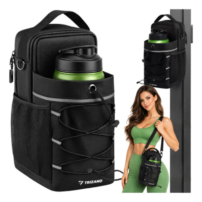 Trizand Zwarte gym organizer 4,5 l met fleshouder en ruimte voor telefoon en accessoires