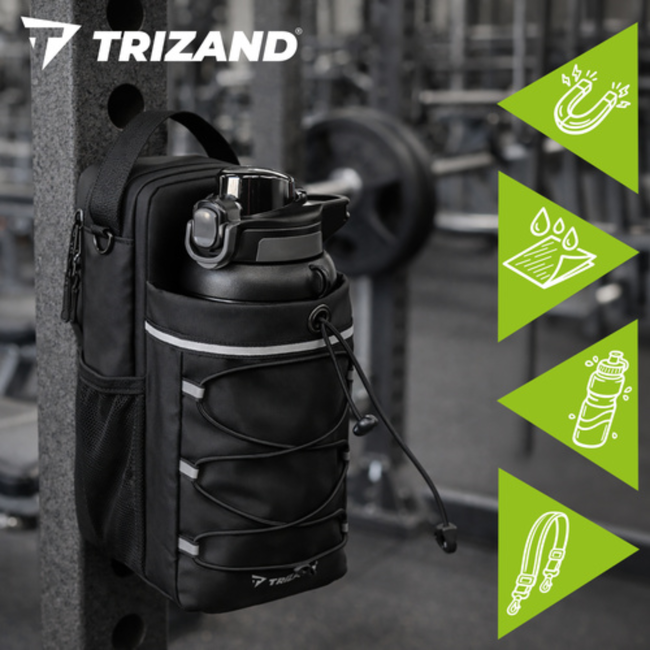 Trizand Zwarte gym organizer 4,5 l met fleshouder en ruimte voor telefoon en accessoires