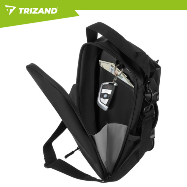 Trizand Zwarte gym organizer 4,5 l met fleshouder en ruimte voor telefoon en accessoires