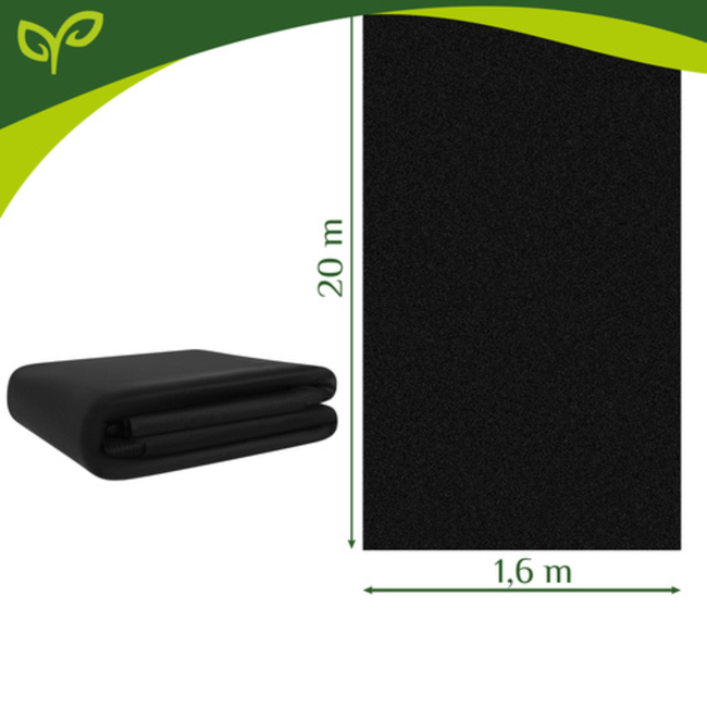 Gardlov Zwart agrotextiel 1,6 x 20 m 50 g/m² voor tuin, moestuin en onkruidbeheersing