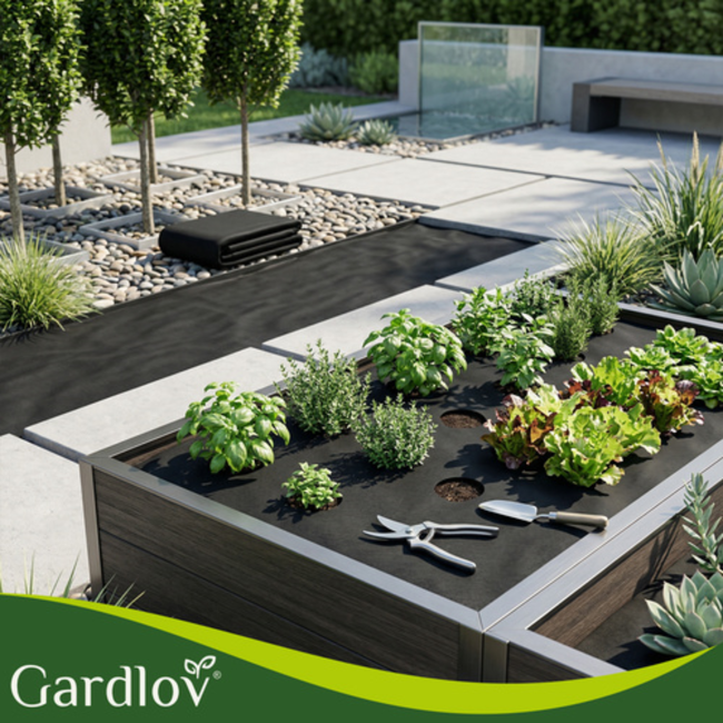 Gardlov Zwart agrotextiel 1,6 x 20 m 50 g/m² voor tuin, moestuin en onkruidbeheersing
