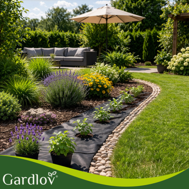 Gardlov Zwart agrotextiel 1,6 x 20 m 50 g/m² voor tuin, moestuin en onkruidbeheersing