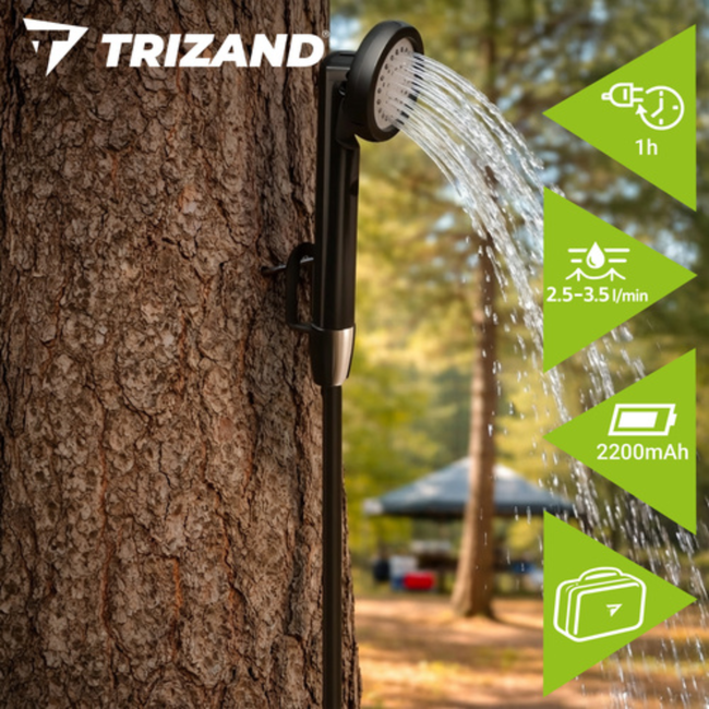 Trizand Draadloze campingdouche 2200 mAh met pomp, 1,8 m slang en waterbestendige behuizing