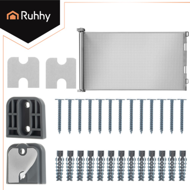 Ruhhy Grijs oprolbaar trap- en deurhekje zonder drempel tot 157 cm voor nette doorgangen
