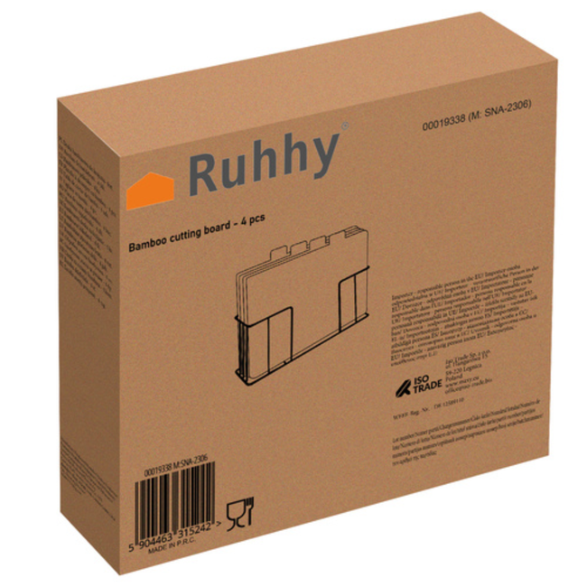 Ruhhy Set van 4 bamboe snij- en serveerplanken met metalen standaard voor een nette keuken