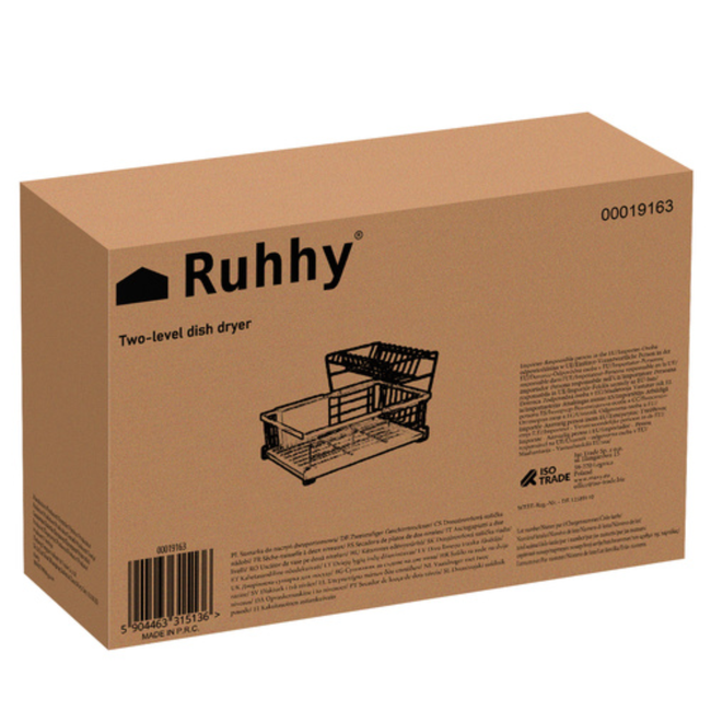 Ruhhy Groot zwart afdruiprek met 2 lagen, opvangbak en bestekhouder voor dagelijks gebruik