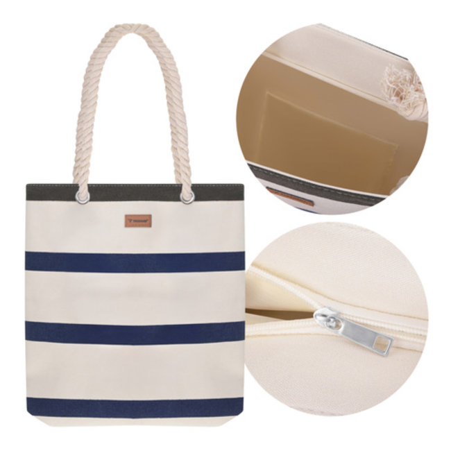 Trizand Grote waterdichte shopper voor strand, picknick en boodschappen met binnenvak en rits